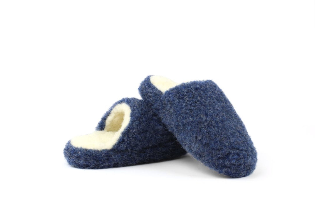 Dark Blue Woolen Mule Slippers