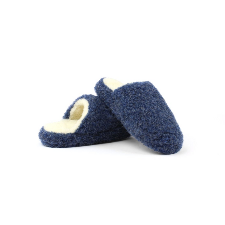 Dark Blue Woolen Mule Slippers