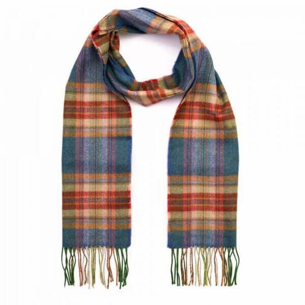 Rust and Sea Green Plaid Merino Scarf 107
