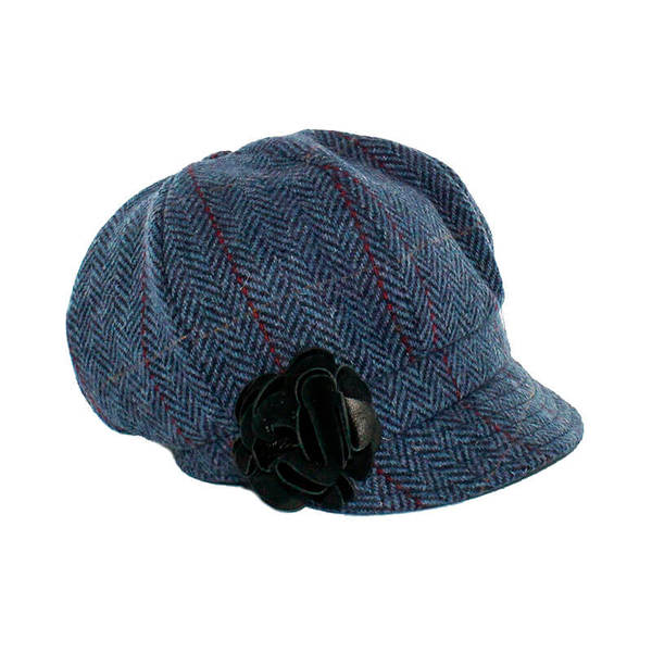 Blue and Red Plaid Herringbone Wool Newsboy Cap 110