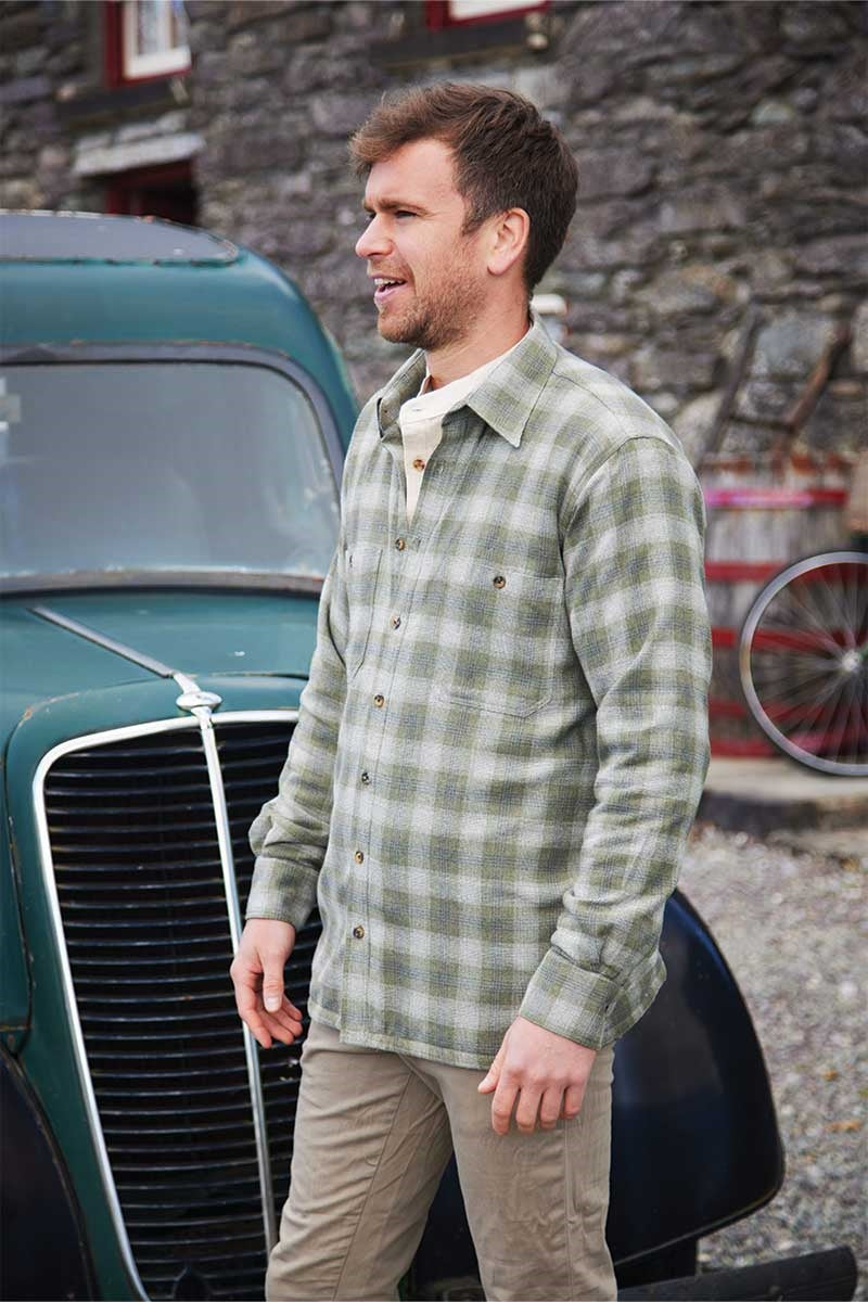 Moss Plaid Fleece Lined Flannel Shirt LV41