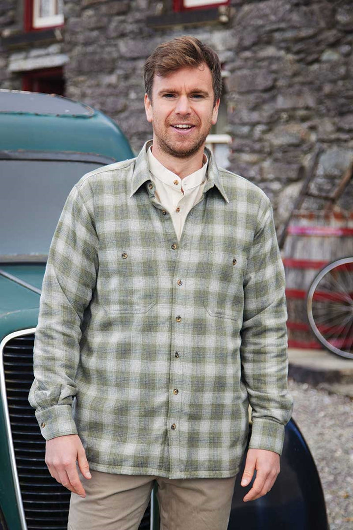 Moss Plaid Fleece Lined Flannel Shirt LV41