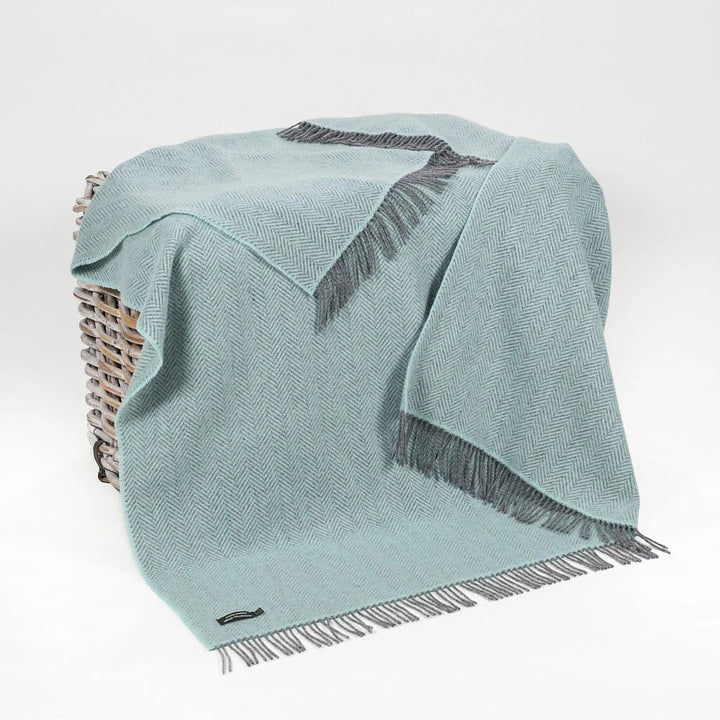 Duck Egg Herringbone Cashmere and Merino Throw 1423