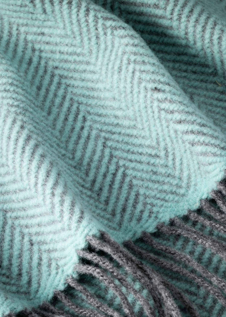 Duck Egg Herringbone Cashmere and Merino Throw 1423