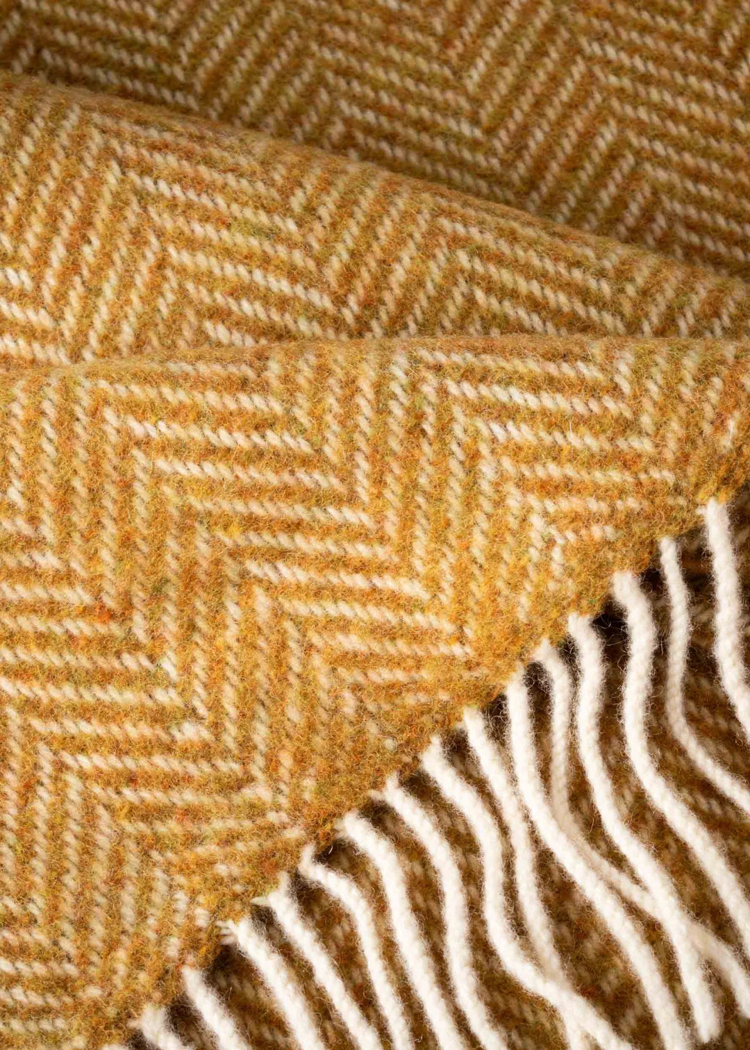 Mustard Yellow Herringbone Cashmere and Merino Throw 1427