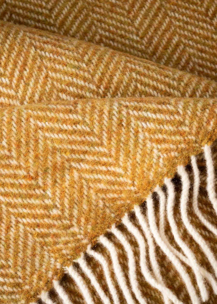 Mustard Yellow Herringbone Cashmere and Merino Throw 1427