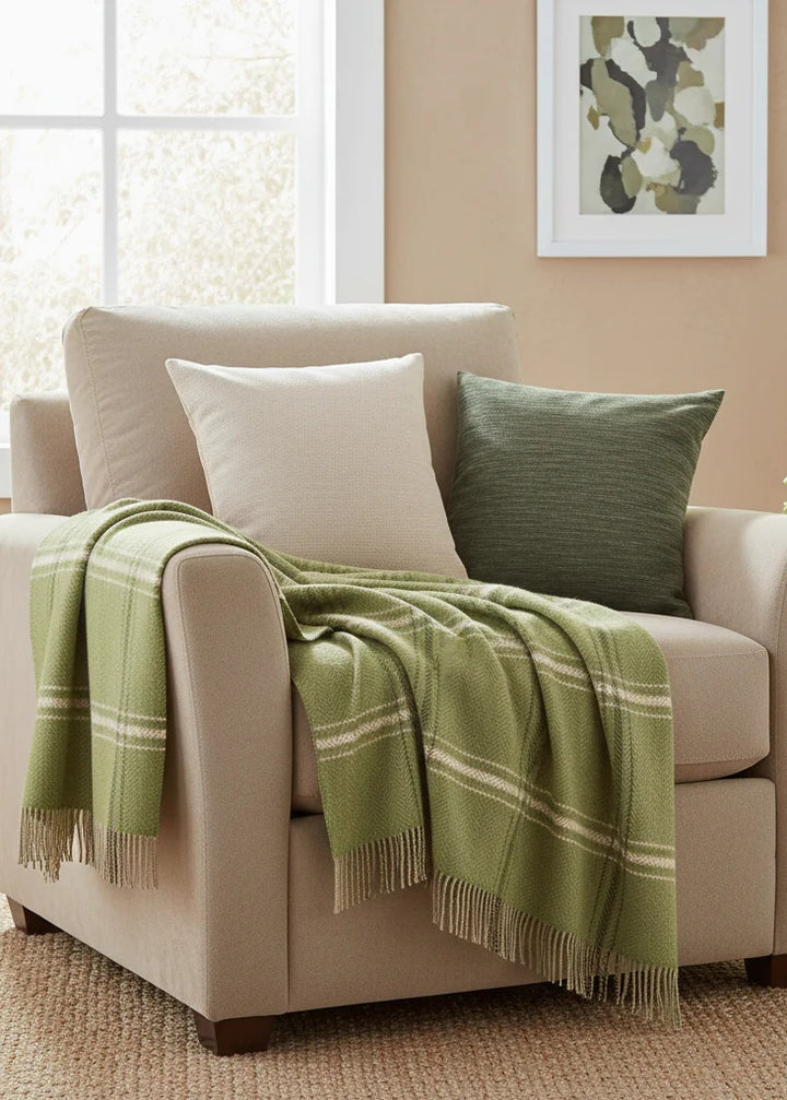 Green Plaid Cashmere and Merino Throw 1467