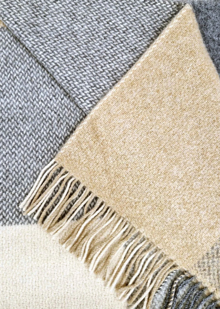 Cream & Charcoal Block Cashmere and Merino Throw 1473