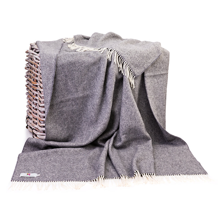 Grey Herringbone Cashmere and Merino Throw 1474