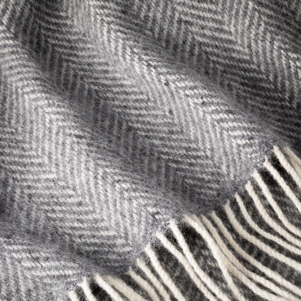 Grey Herringbone Cashmere and Merino Throw 1474