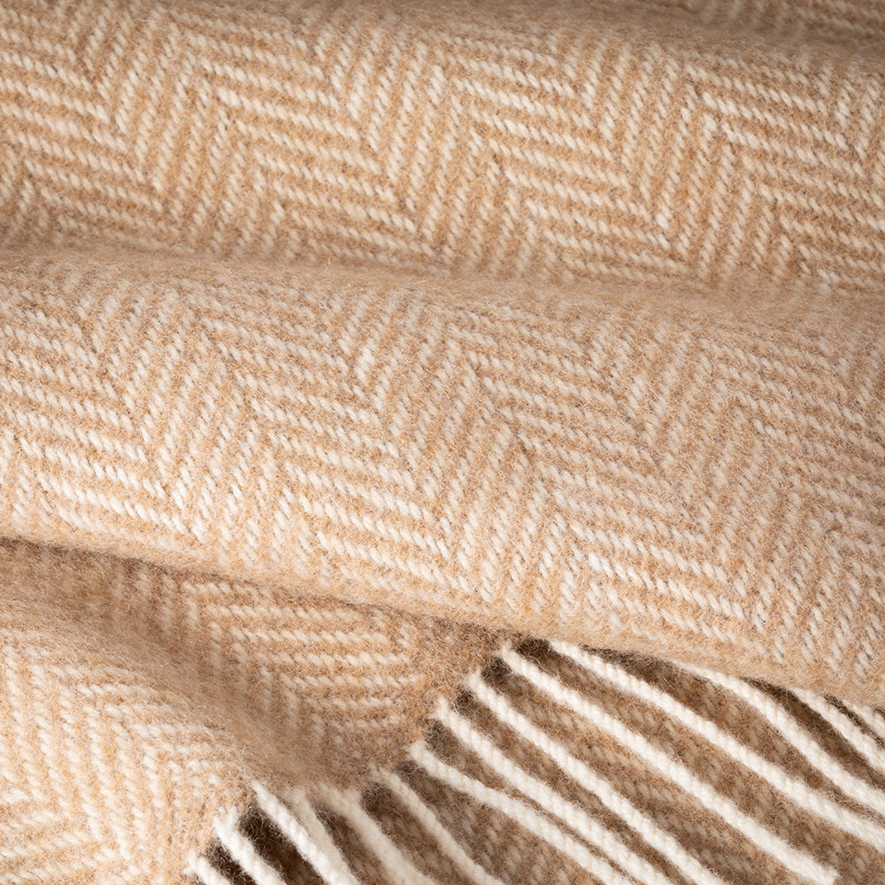 Beige Herringbone Cashmere and Merino Throw 1475