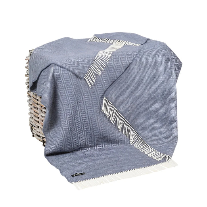 Blue Herringbone Cashmere and Merino Throw 1476