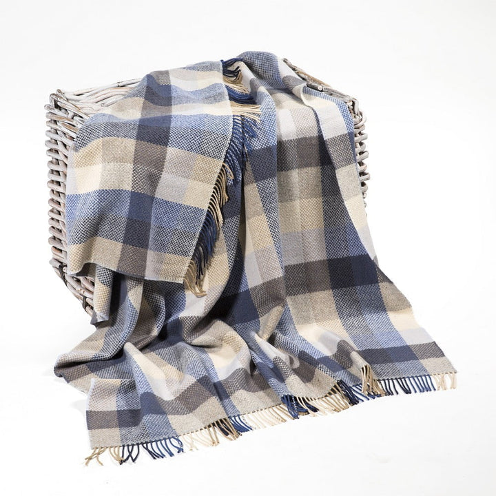 Blue & Cream Block Cashmere and Merino Throw 1484