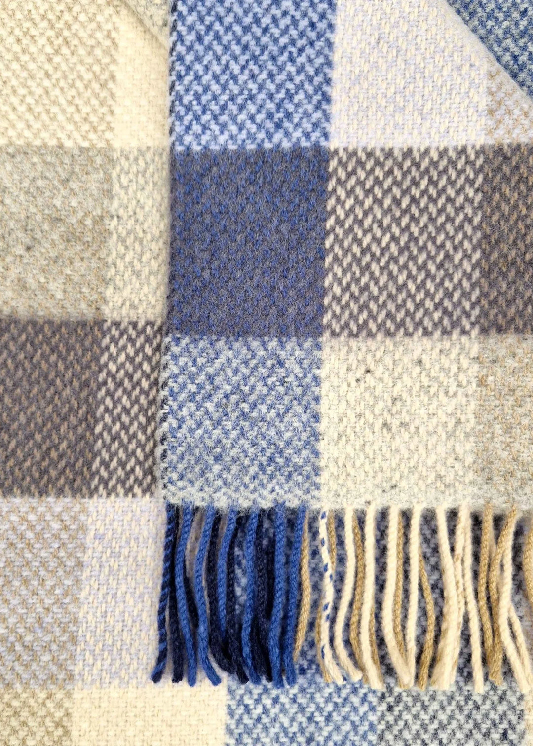 Blue & Cream Block Cashmere and Merino Throw 1484