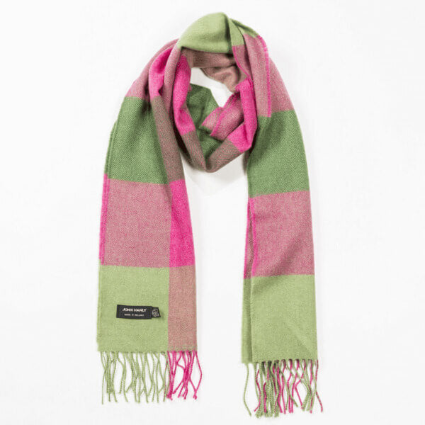 Pink Green Block Merino Scarf 153