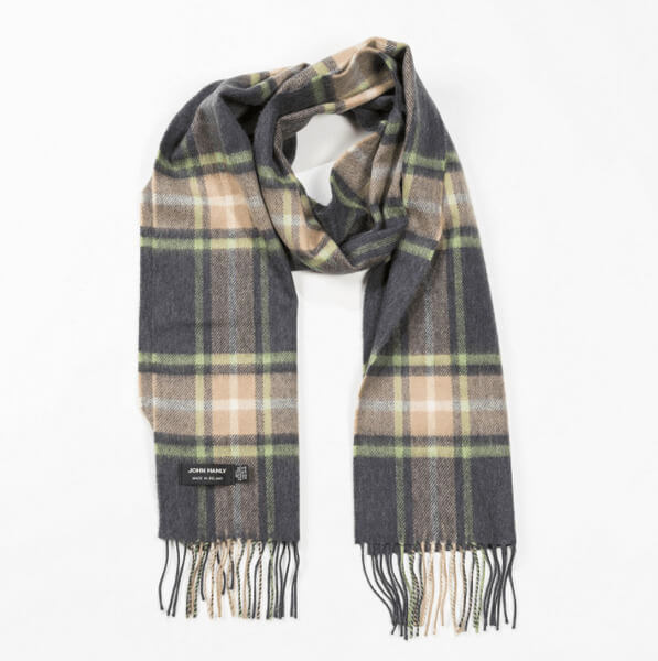 Beige, Grey and Light Green Check Merino Scarf 192