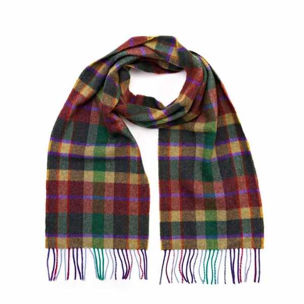 Long Mustard and Rust Check Lambswool Scarf 1985