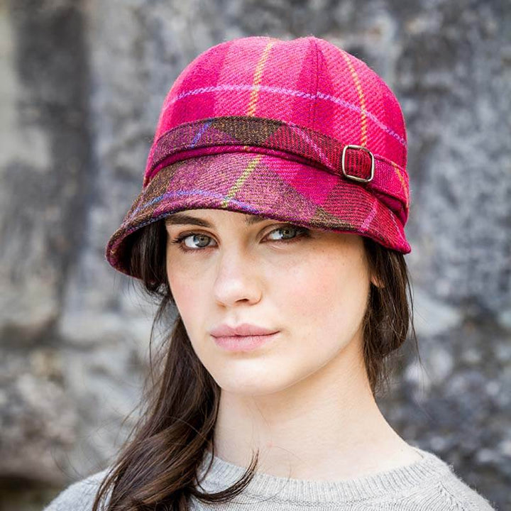 Cerise and Grey Plaid Wool Flapper Hat 223