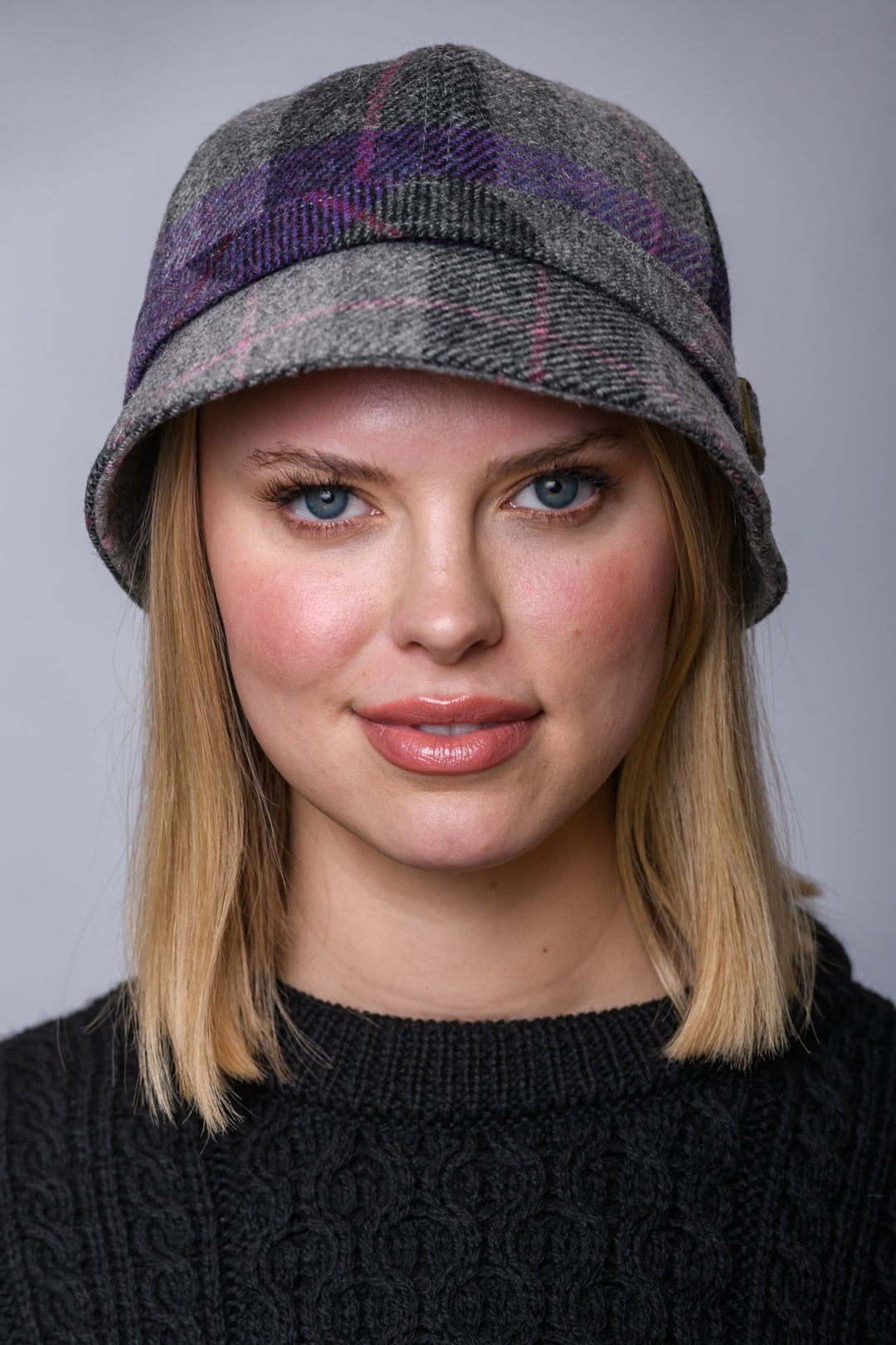 Grey and Purple Plaid Wool Flapper Hat 38