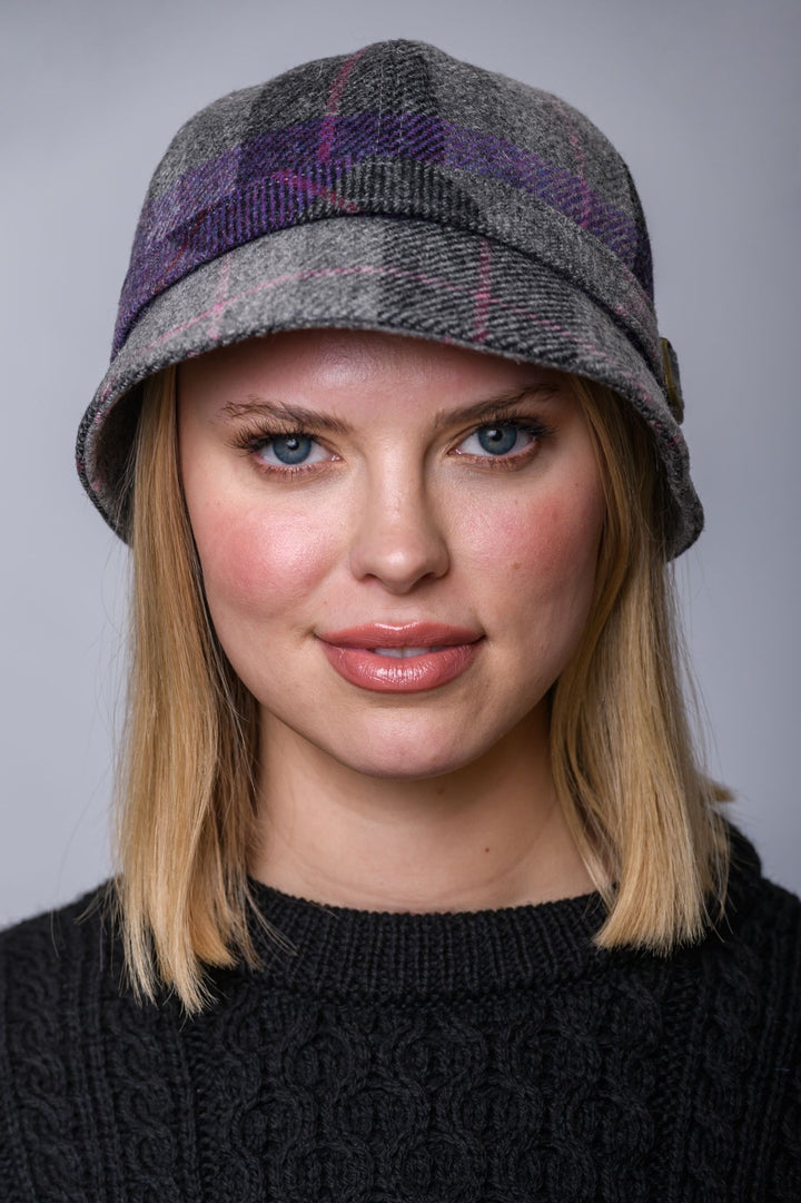 Grey and Purple Plaid Wool Flapper Hat 38