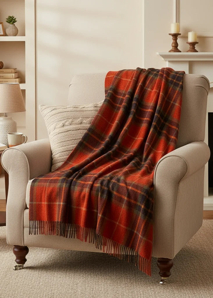 Rust and Orange Plaid Lambswool Throw 633