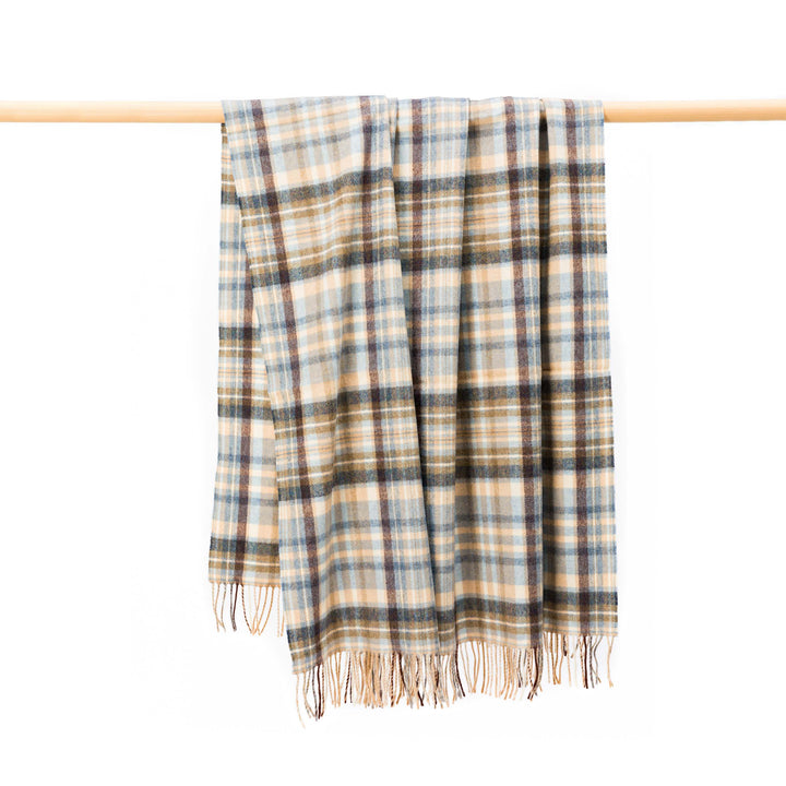 Blue, Cream and Brown Check Lambswool Throw 664