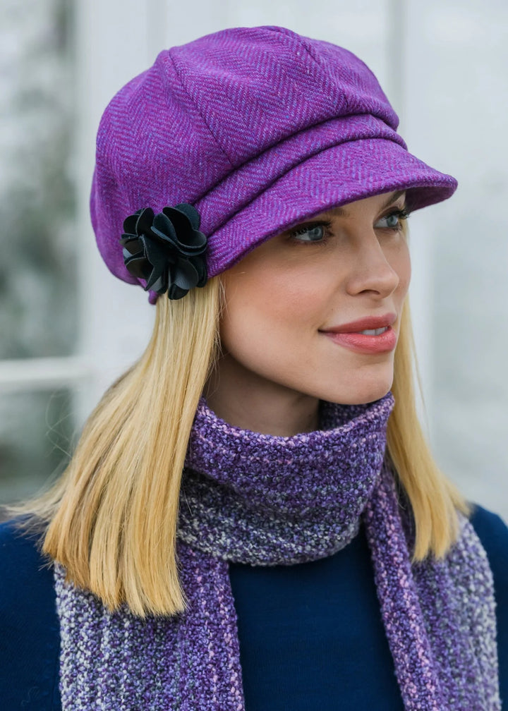 Fuchsia Herringbone Wool Newsboy Cap 72
