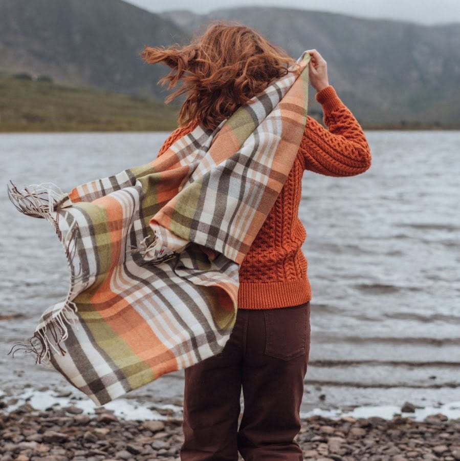 Green, Brown and Orange Plaid Merino Scarf 752