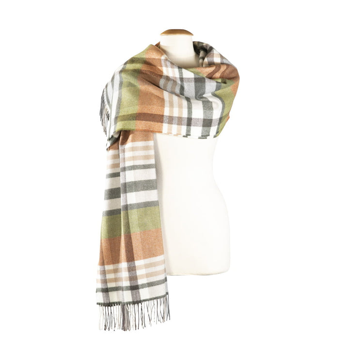 Green, Brown and Orange Plaid Merino Scarf 752