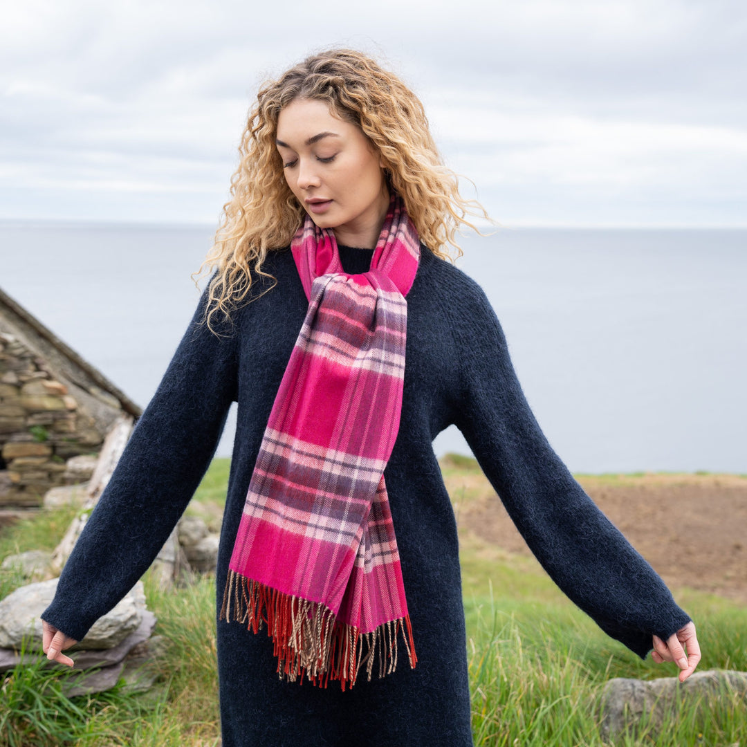 Pink and Purple Check Merino Scarf 786