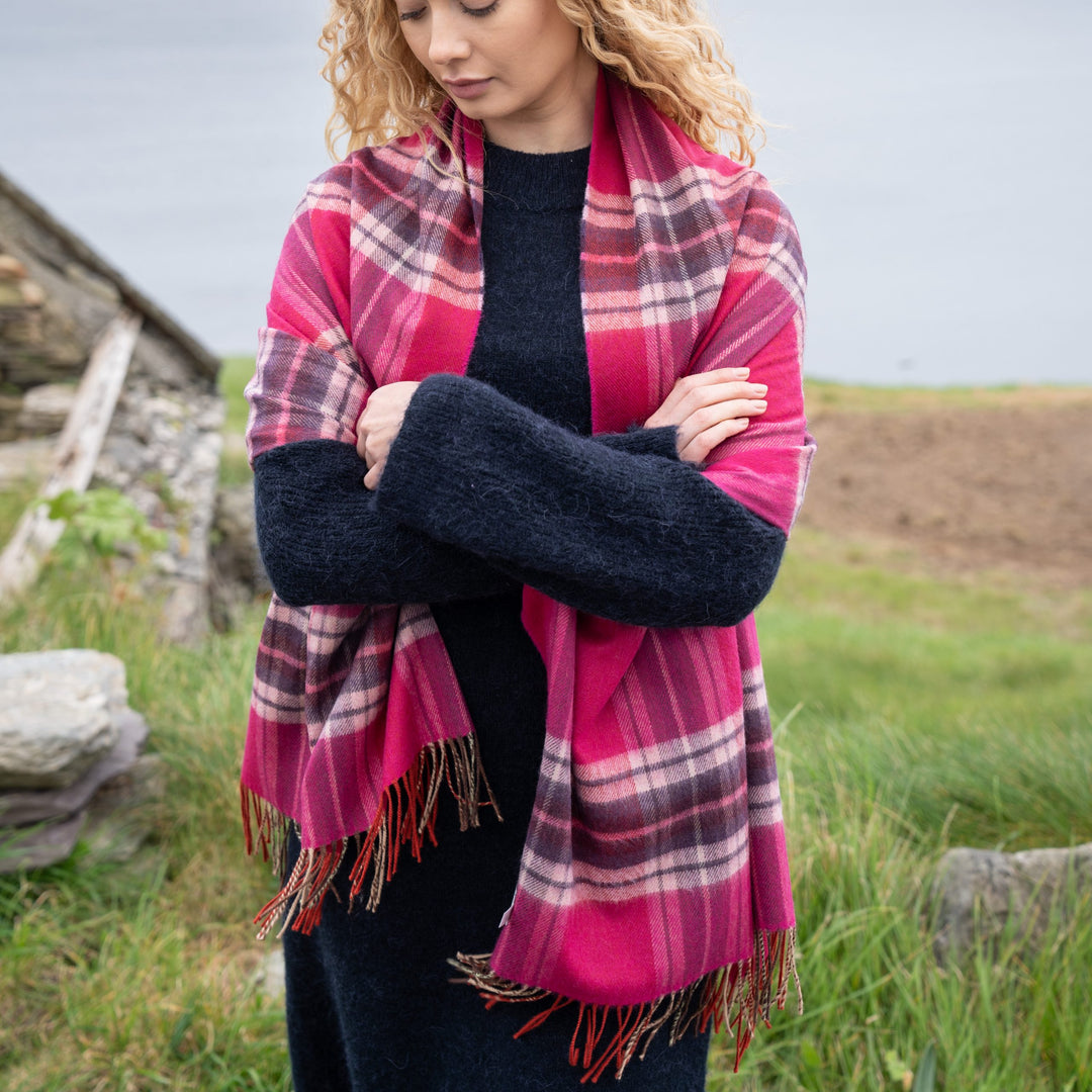Pink and Purple Check Merino Scarf 786