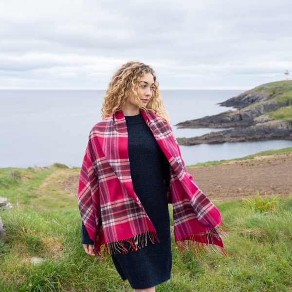 Pink and Purple Check Merino Scarf 786