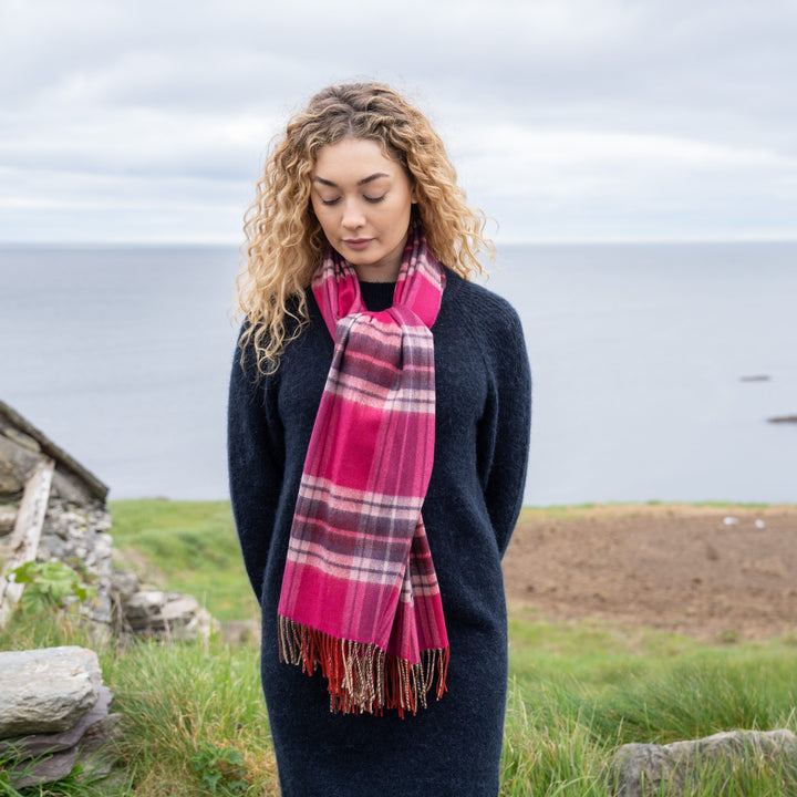 Pink and Purple Check Merino Scarf 786