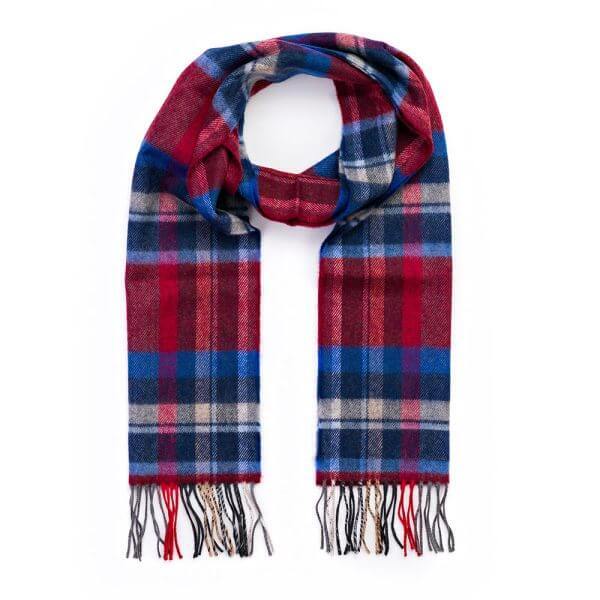 Red, Blue and Grey Check Merino Scarf 803