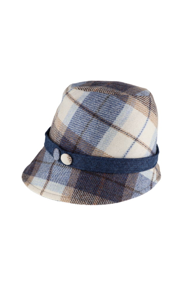 Navy and Tan Plaid Clodagh Hat 202