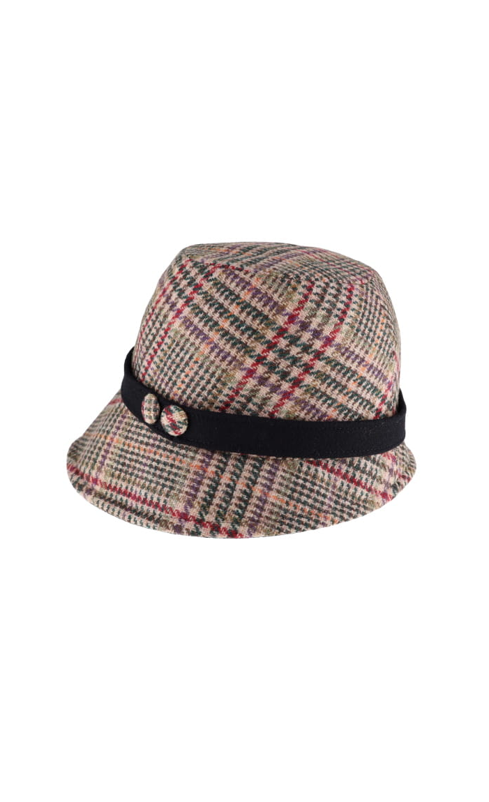 Red, Green and Beige Houndstooth Clodagh Hat 391