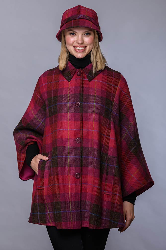 Cerise and Grey Plaid Country Cape 223