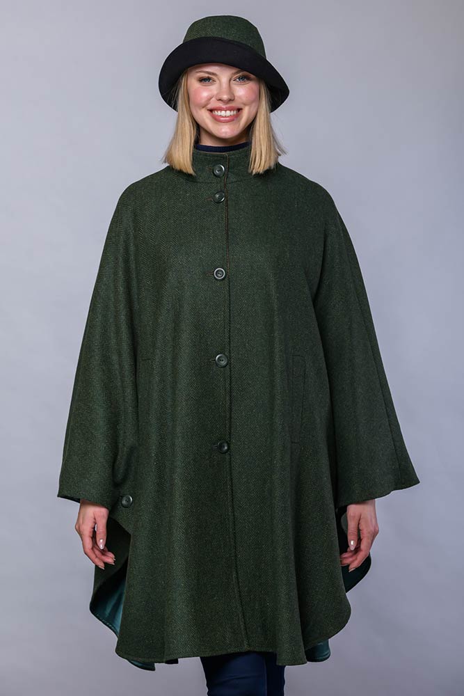 Dark Green Herringbone Dunloe Cape 70