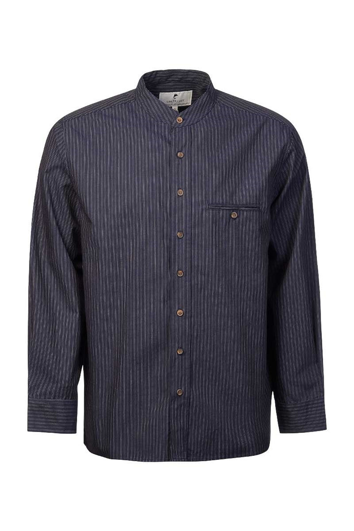 Navy and White Stripe Cotton Grandfather Shirt FL18