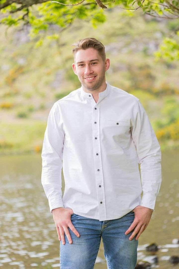 White Cotton Grandfather Shirt FL43