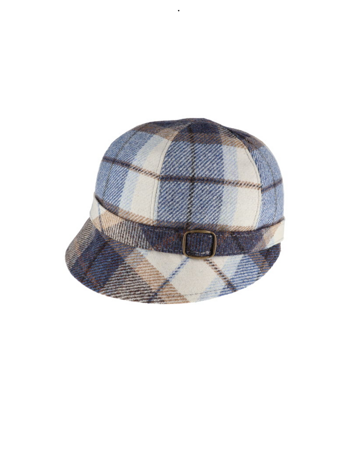 Navy and Tan Plaid Wool Flapper Hat 202