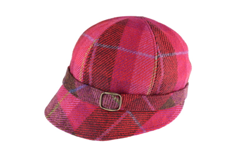 Cerise and Grey Plaid Wool Flapper Hat 223