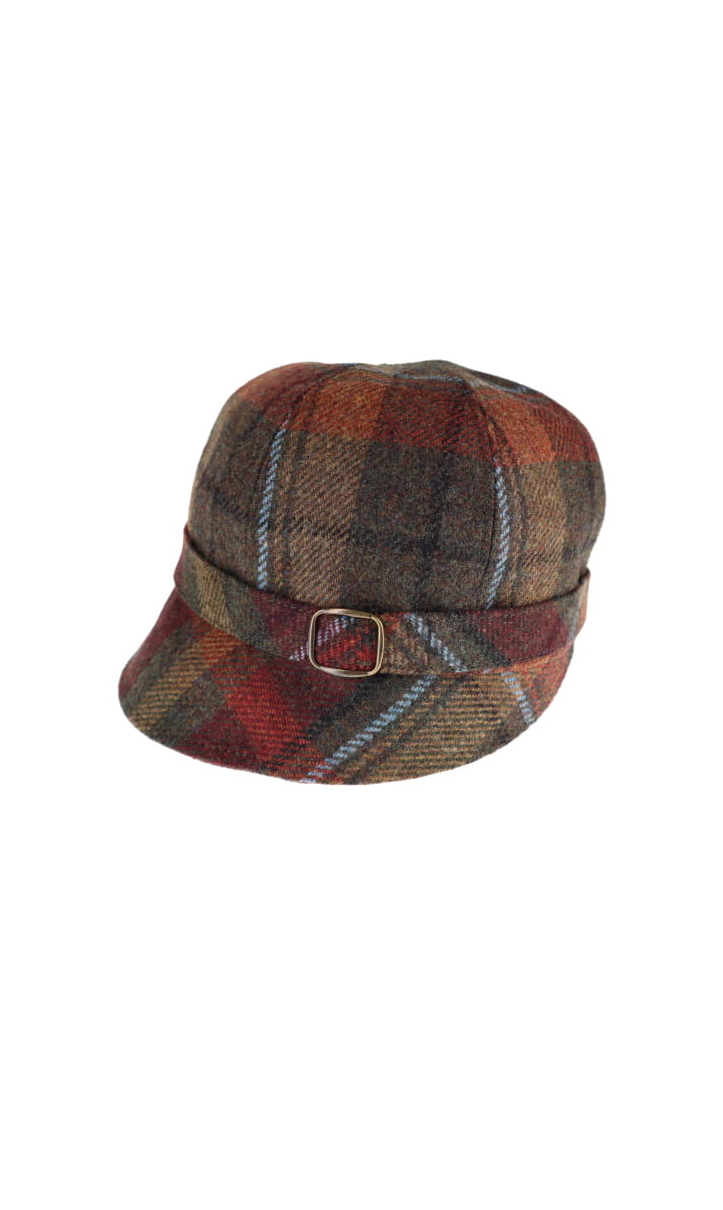 Plaid with Light Blue Stitchwork Wool Flapper Hat 321