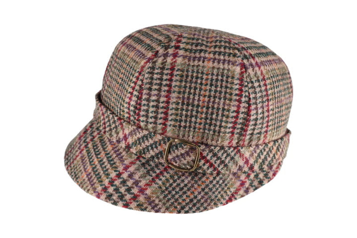 Red, Green and Beige Houndstooth Wool Flapper Hat 391