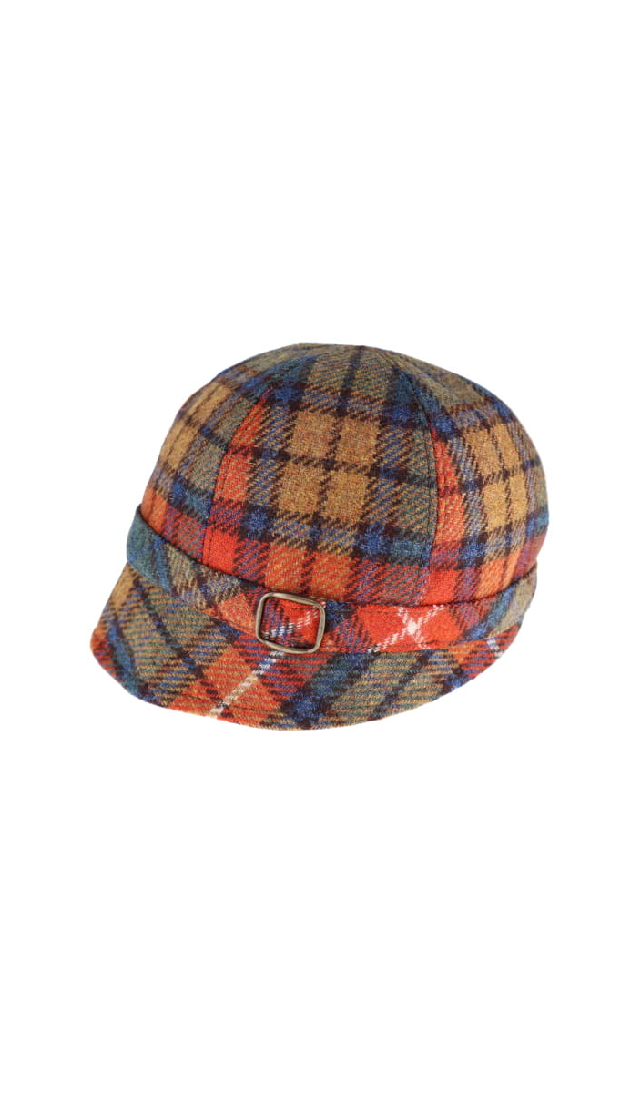 Teal and Rust Plaid Wool Flapper Hat 60
