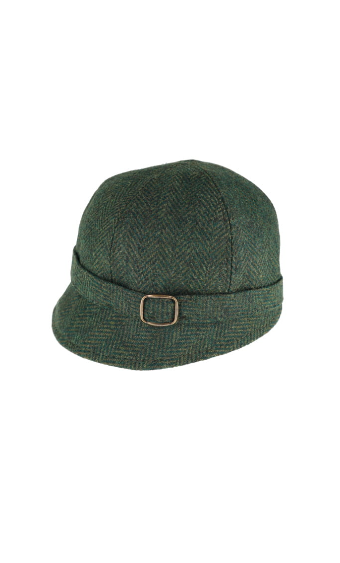Dark Green Herringbone Wool Flapper Hat 70
