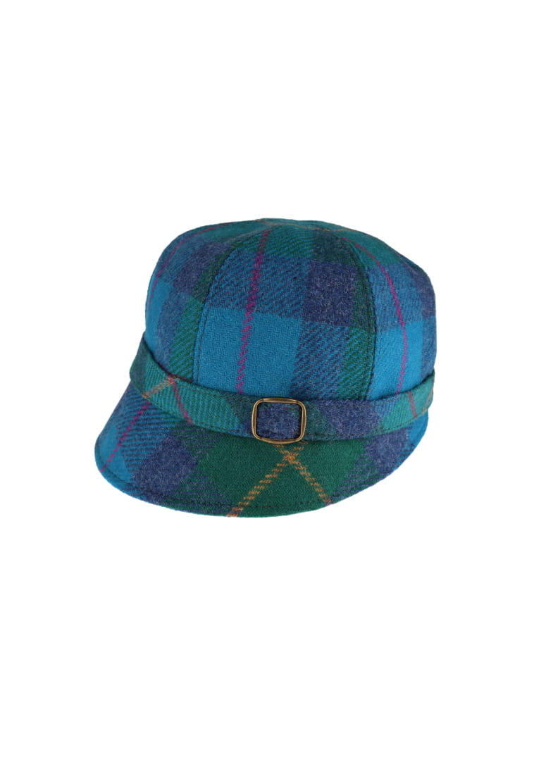 Dark Green and Blue Plaid Wool Flapper Hat 737