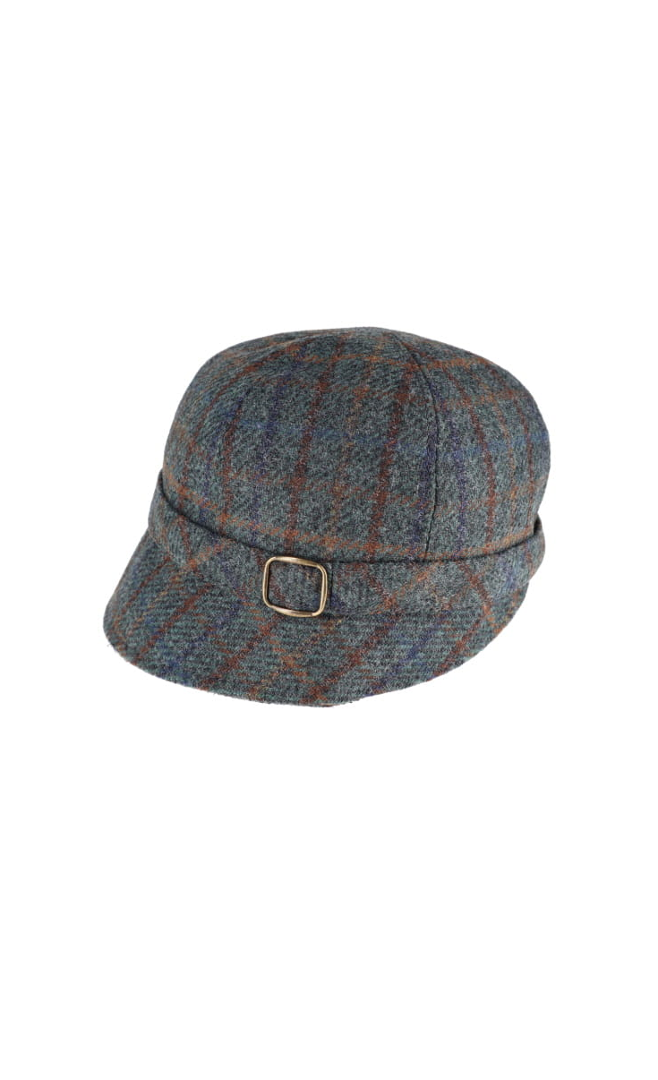 Charcoal and Brown Plaid Wool Flapper Hat 782