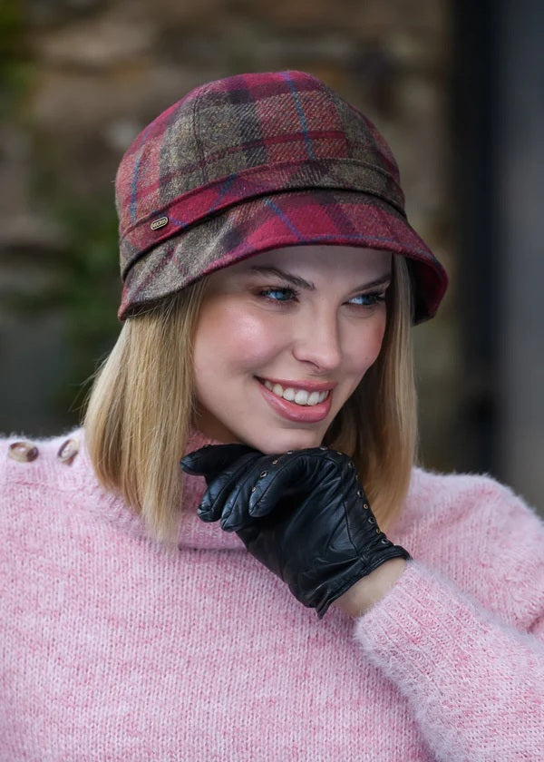 Red and Brown Plaid Wool Flapper Hat 207
