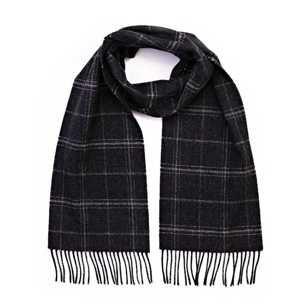 Long Charcoal Check Lambswool Scarf 1941